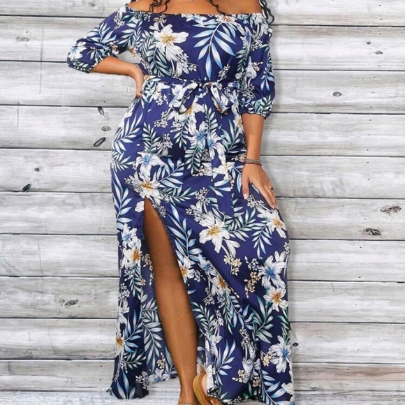 SHEIN Dresses & Skirts - SHEIN 1XL TROPICAL PRINT SIDE SPLIT DRESS